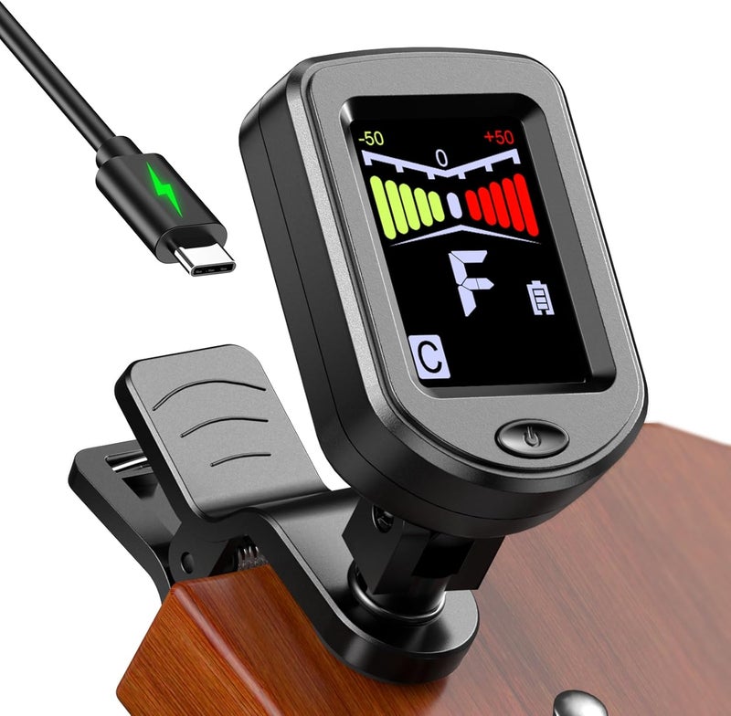 NewBee Clip-On Guitar Tuner Rechargeable with Color Screen 360° Rotatable Chromatic Tuner for Guitar, Bass, Ukulele, Violin (Black, 1 Pack) - Image 1